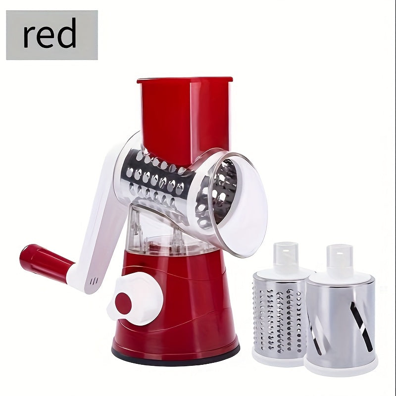 Rotary Drum Vegetable Cutter with Multiple Blades for Cutting, Grating, Peeling, Shredding, Slicing, Dicing Vegetables and Fruits. Made from Plastic, a Handy Kitchen Tool.