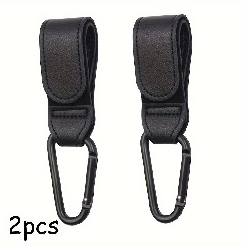 Set of 2 PU Faux Leather Stroller Hooks designed for Hanging Grocery Bags, offering versatility and convenience for stroller use.