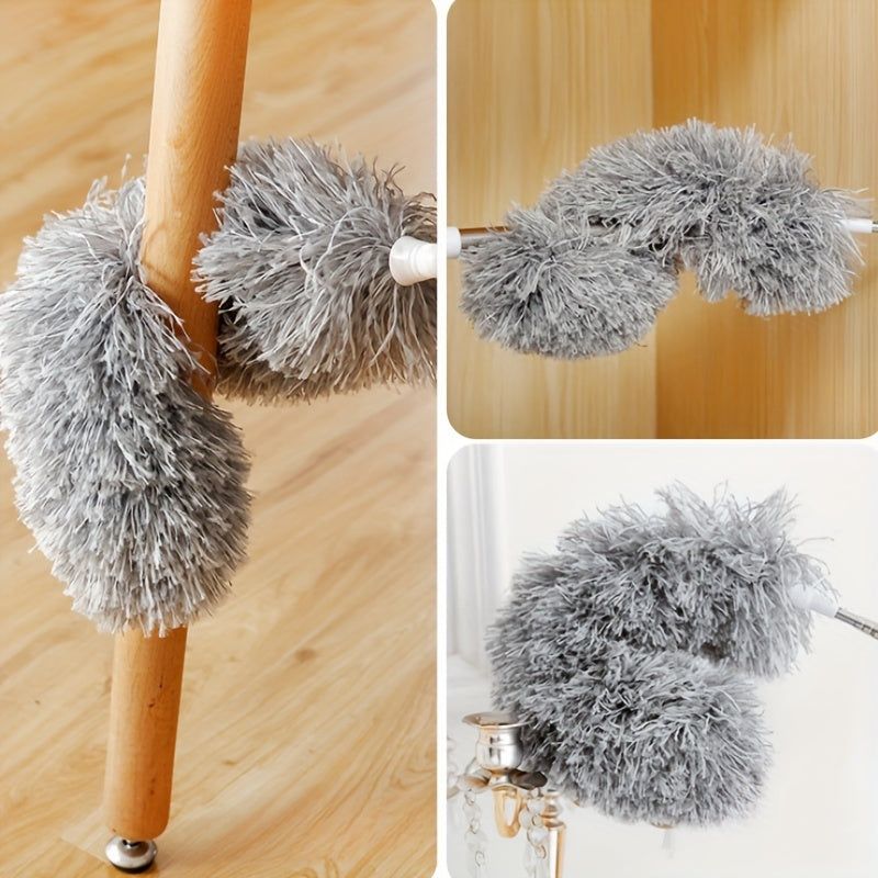 The Extendable Microfiber Duster with Retractable Pole is 280.42cm long and perfect for reaching difficult areas. This flexible dusting wand is ideal for cleaning bed bottoms, ceiling fans, furniture, car interiors, and window tracks. No battery is