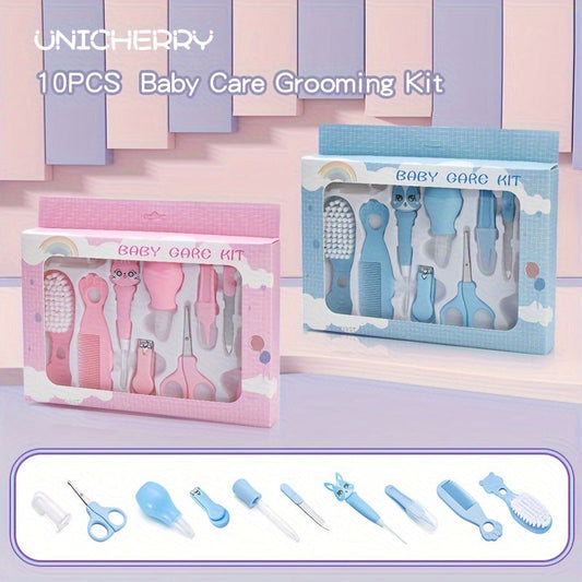 The UNICHERRY 10-Piece Grooming & Healthcare Kit is perfect for children aged 3-12. This silicone safety care set includes a nasal aspirator and tongue brush, making it an ideal registry gift for toddlers to pre-teens.