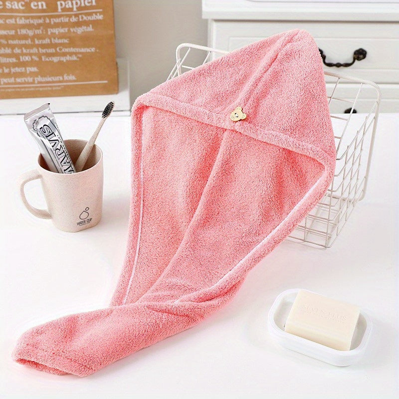 Lightweight cotton hair towel wrap for women with quick-dry knit fabric, hooded design for easy wear, ideal for bathroom use.