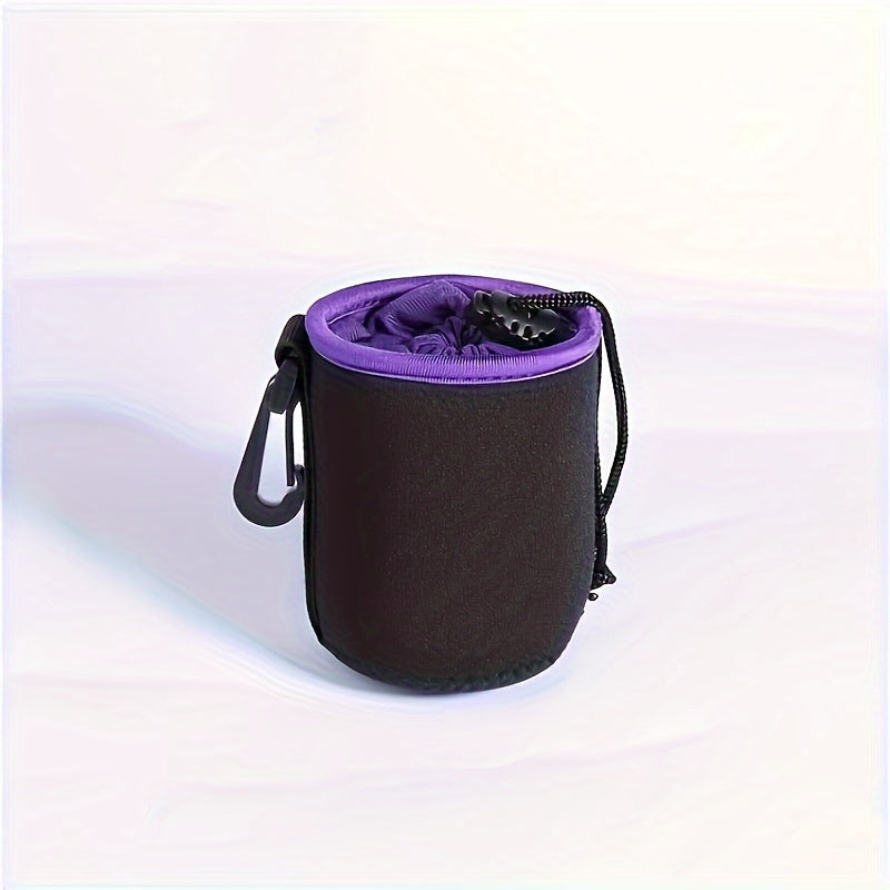 Set of waterproof camera lens bags, including a large SLR lens tube with a suede storage pocket. Made with durable synthetic fabric, this portable lens case comes with a carrying strap for easy transportation of photography accessories.