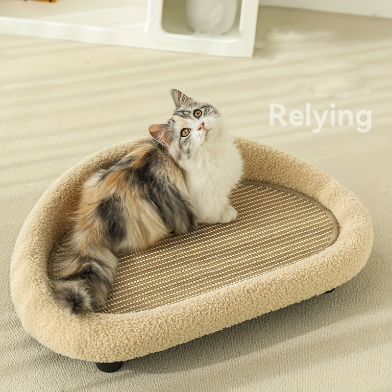 Cat Sofa Bed with Scratching Pad, Assembled Faux Hemp Scratcher, Durable Resting Area for Cats.