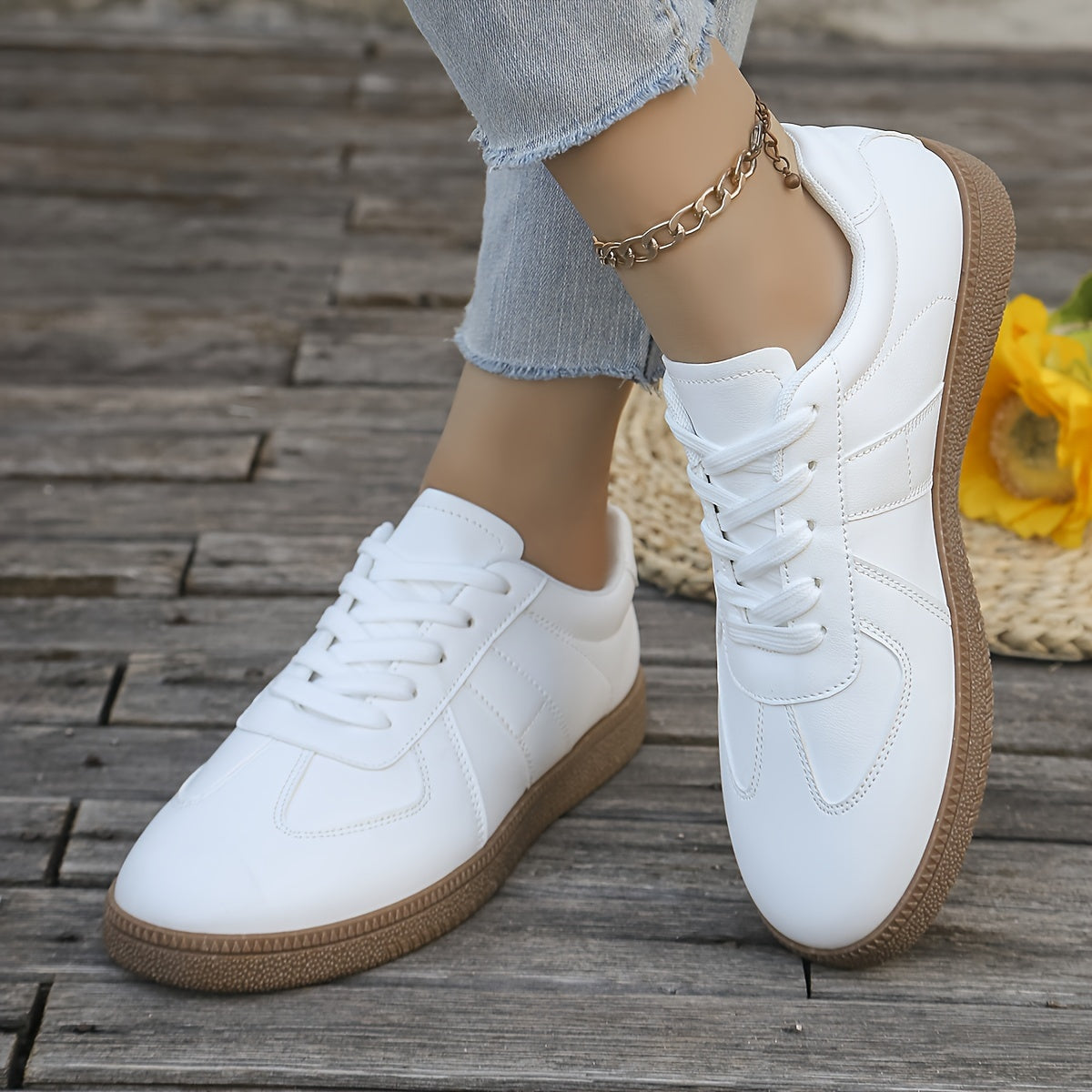 New 2024 lightweight, breathable sneakers for women with lace-up closure, sequin detail, and faux leather upper. Hand wash or dry clean. Soft sole, perfect for casual sports.