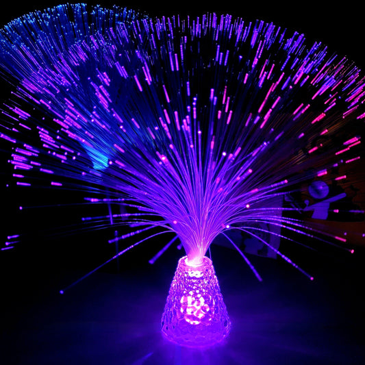 Introducing the 2024 Newest Flower Design Low-Voltage Fiber Optic Lamp - Featuring a Sleek Polished Metal Finish, Plastic Lamp Shade, Flange Bulb Base, Battery Operated Ambient Starry Light perfect for Bedroom Decor, Parties, Romantic atmosphere, and