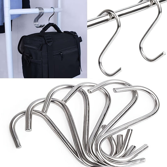 10 stainless steel S-shaped hooks for bathroom and household use in a bag