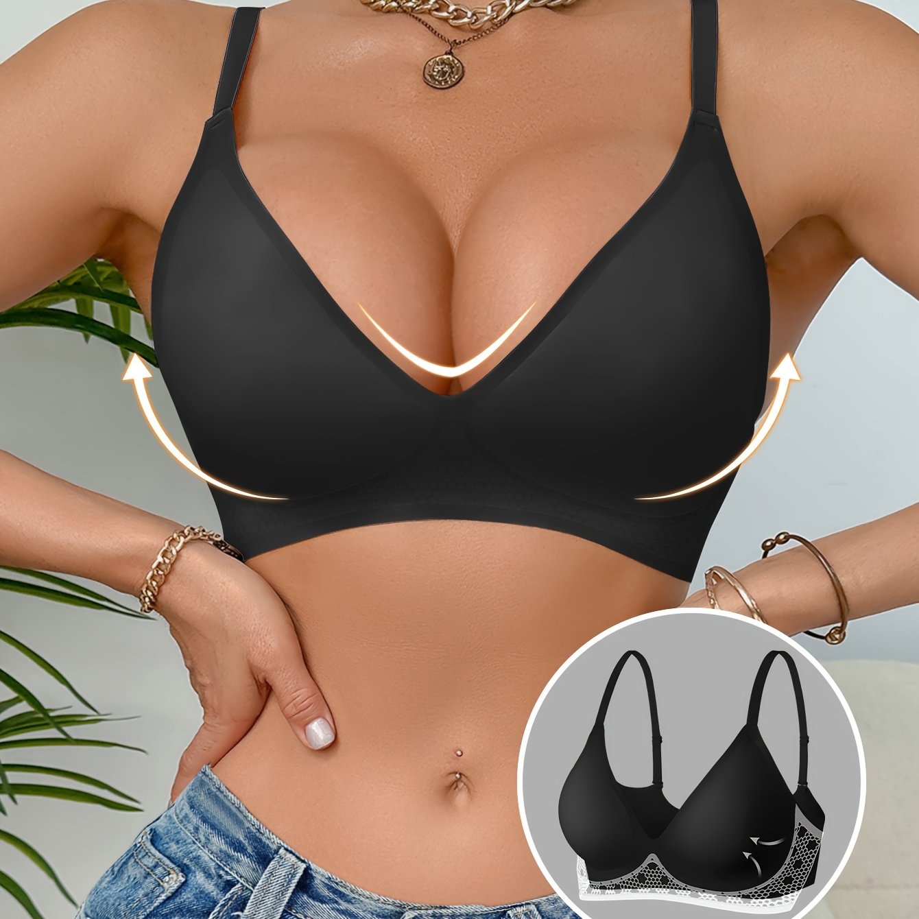 GSILISupport Seamless Push-Up Bra for Women offers wireless comfort, removable pads, and secure fit with flocked silicone lines, discreetly providing everyday comfort in an elegant low-cut