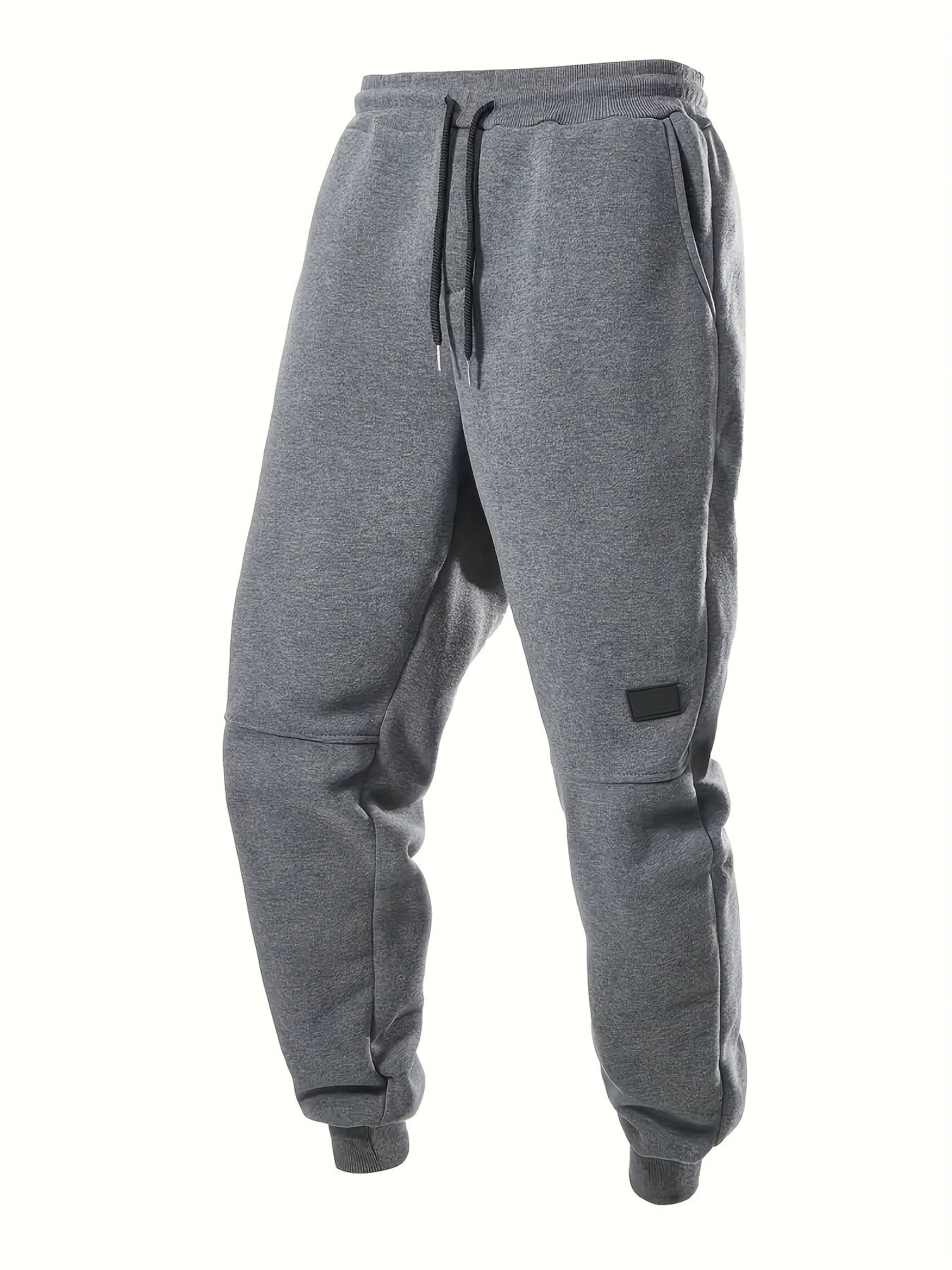 Men's plus size ribbed casual sweatpants with drawstring, pockets, made of comfortable lightweight polyester material in regular fit.