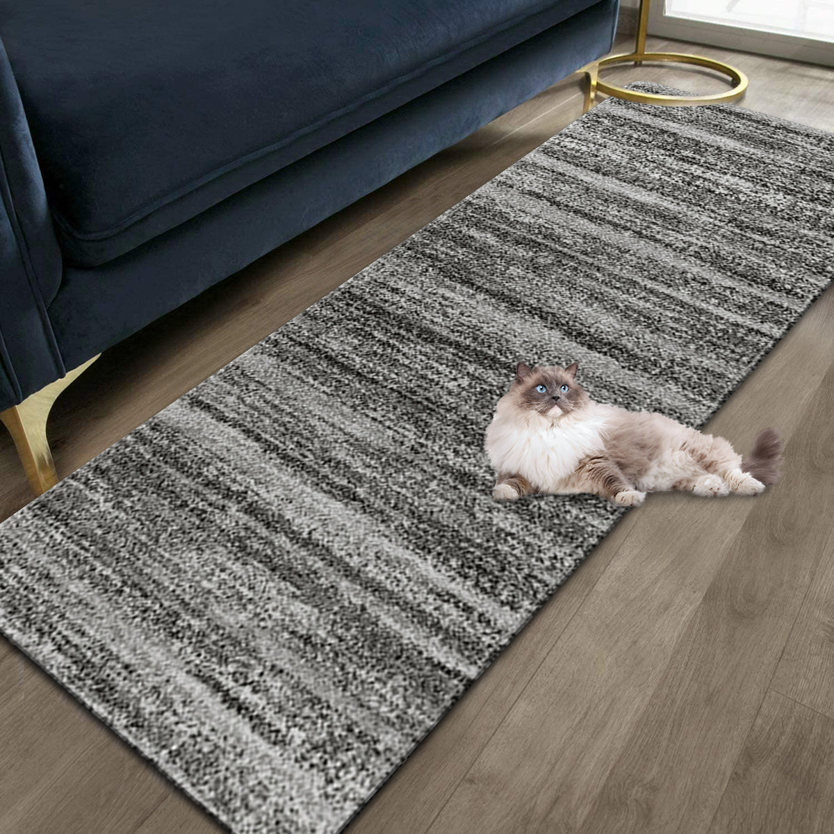 Non-slip Dark Grey Abstract Area Rug - Retro Modern Low-pile Runner Rug for Hallways, Restaurants, Kitchens, and Laundry Areas. Available in various sizes: 40x60cm, 50x80cm, 50x120cm, 50x160cm, 60x180cm. Made with rubber mat for additional grip.