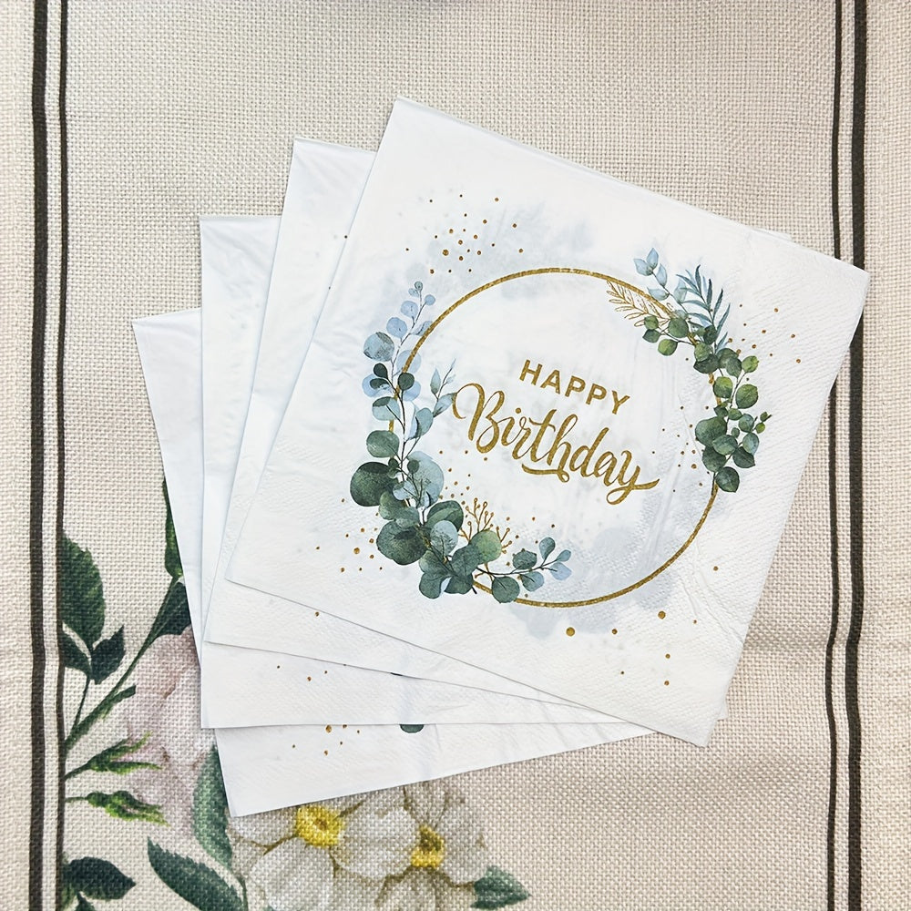 Celebrate in style with this pack of 20 Happy Birthday disposable napkins! Each napkin measures 33.02x33.02 cm and is made with double-layered paper for added durability. Perfect for parties and celebrations.