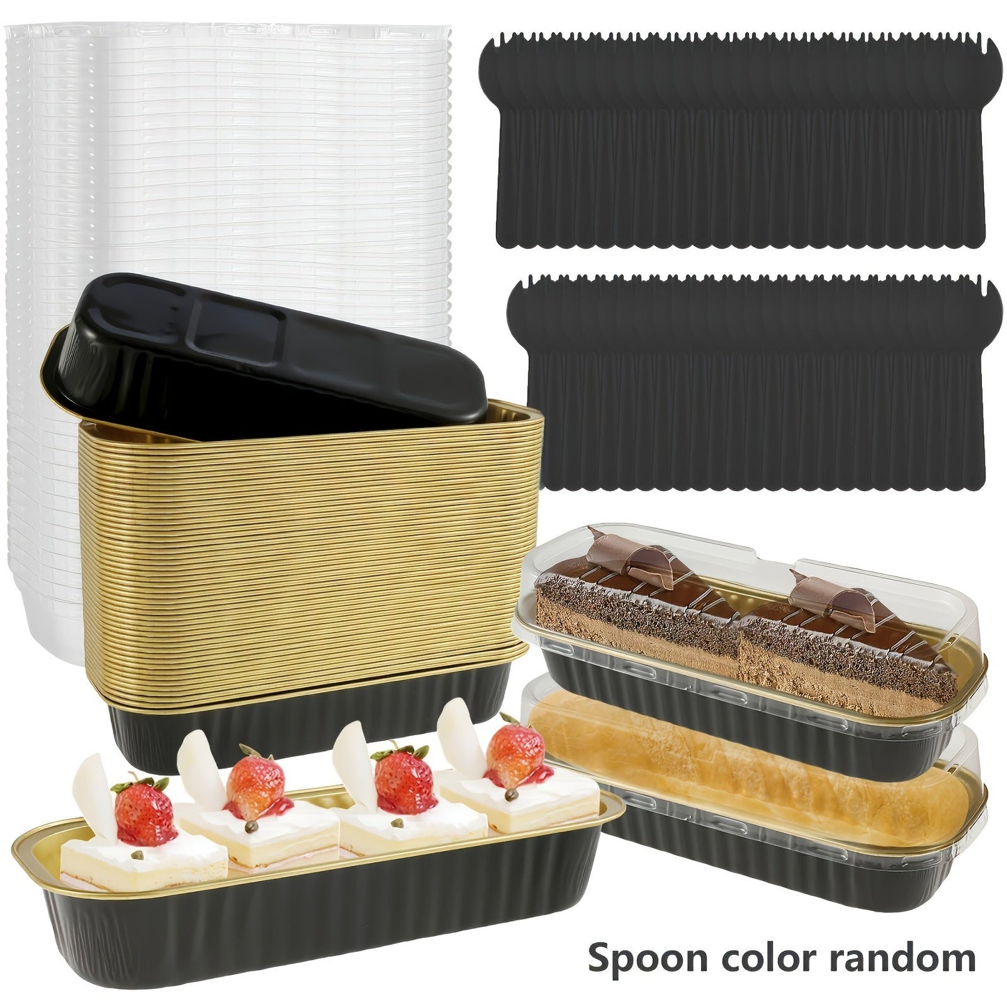 150 mini cake pans with lids and spoons: these non-stick foil baking pans hold 200ml each and are reusable. Perfect for making loaf bread or cupcakes at home.