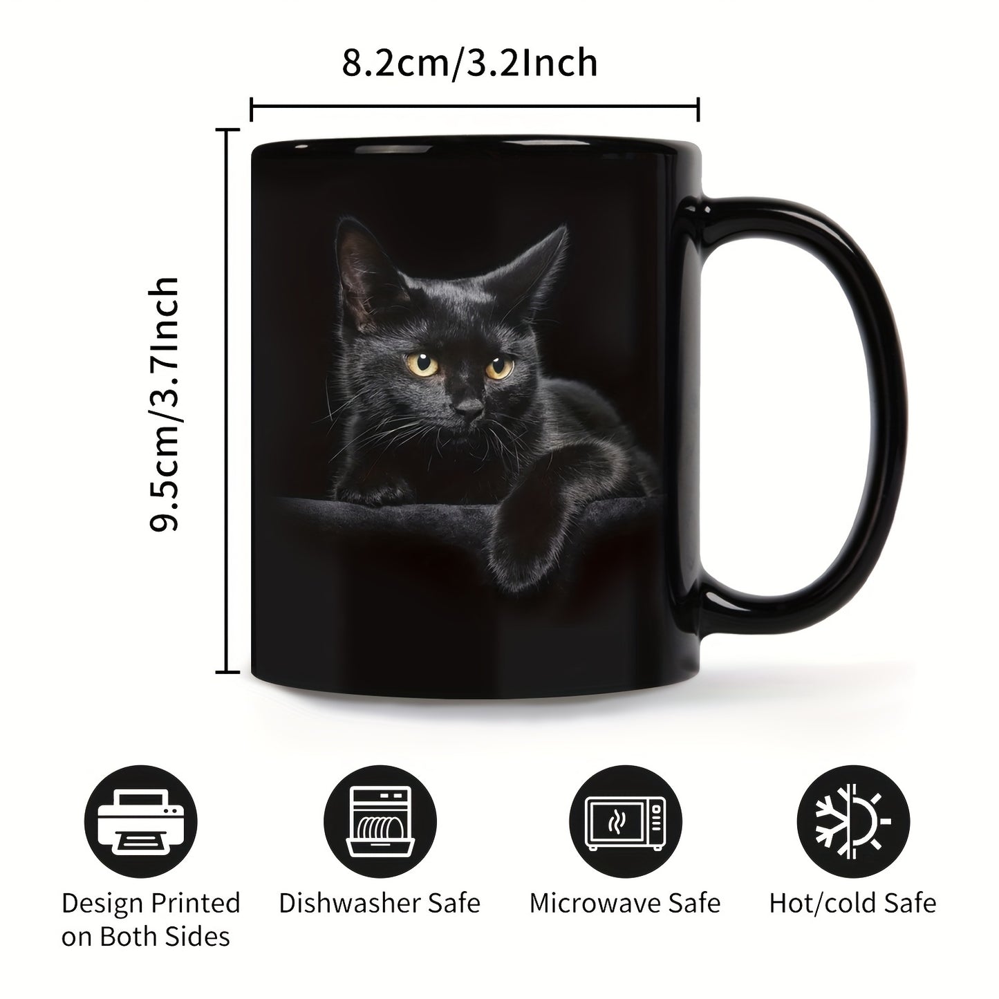 Cute 3D print ceramic coffee mug featuring a charming black cat design. Ideal gift for cat lovers. Durable 11oz cup with a glossy finish, perfect for birthdays and holidays. Hand-wash only.