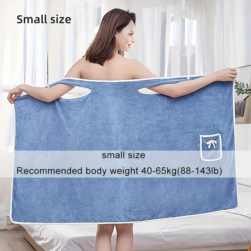 Soft coral fleece bath towel with pockets, quick-dry and absorbent, perfect for sauna and shower, with bowknot detail, size 80.01x129.54cm.