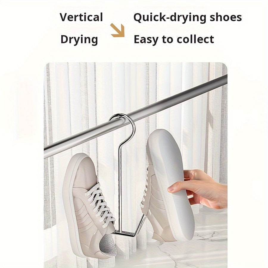 Stainless Steel U-shaped Shoe Drying Rack - Set of 3 or 5 Pieces for Drying Shoes Outdoors. Multifunctional, Windproof, and Simple Design with Hanging Slippers Hook. Perfect for Home Use. Includes Utility Hooks