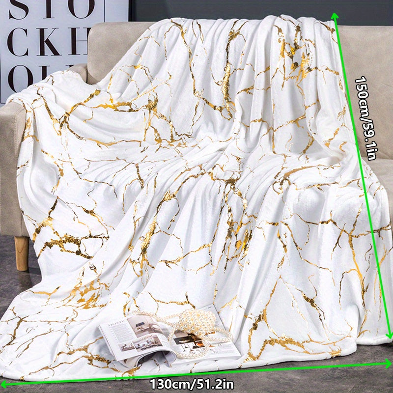 Bronzing Marble Print Flannel Blanket - 1 Piece, Soft and Warm Throw Blanket for Nap, Couch, Sofa, Office, Bed, Camping, and Travel