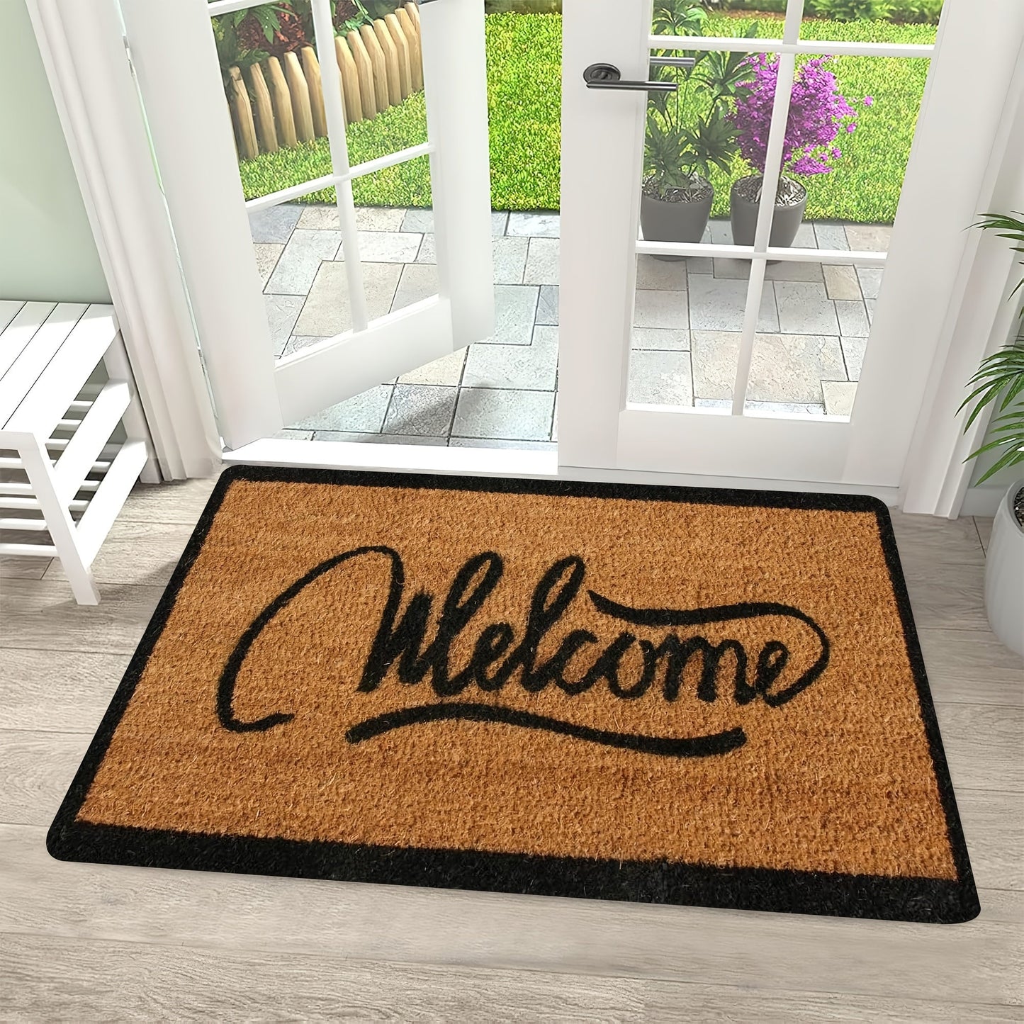 Introducing our Welcome Doormat made of durable polyester, featuring a rectangular design perfect for any entrance. This mat is water absorbent and quick-drying with a non-slip PVC backing to keep it securely in place. Easy to clean with hand wash only