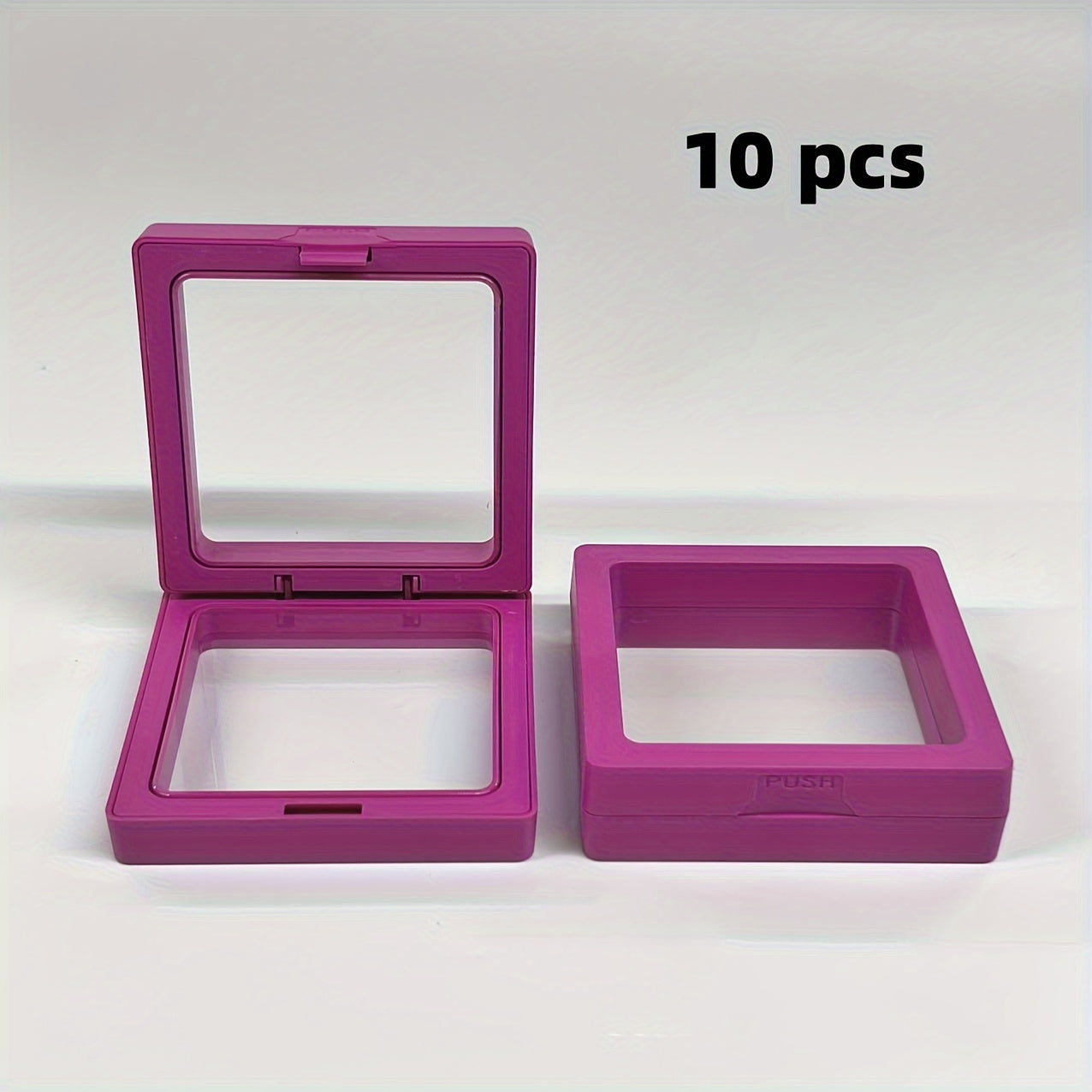 10-pack of floating jewelry boxes for rings, bracelets, earrings, and necklaces.