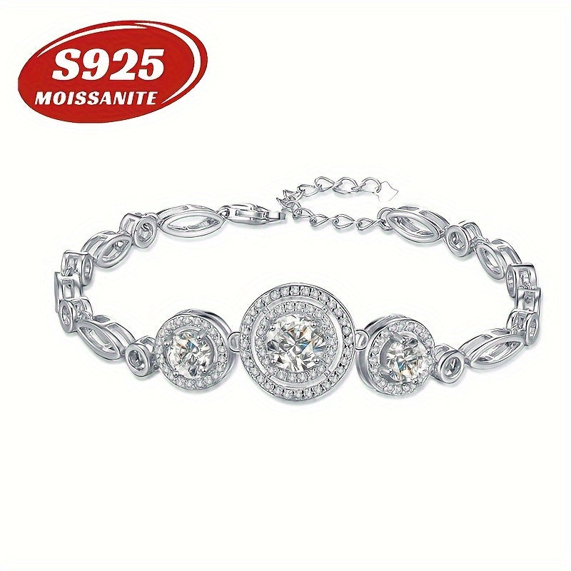 This new 925 Sterling Silver Moissanite Bracelet features a stunning 2 Carat Round Bag design, exuding a fresh and versatile temperament. It is the perfect piece of jewelry for women, making it an ideal anniversary gift. This bracelet is suitable for