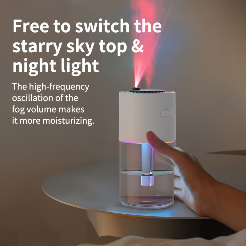 280mL Ultrasonic Humidifier with Starry Night Light Projector, USB Powered Aromatherapy Diffuser, Colorful Ambient Lighting, Portable for Home, Office, Vehicle. Battery not included.