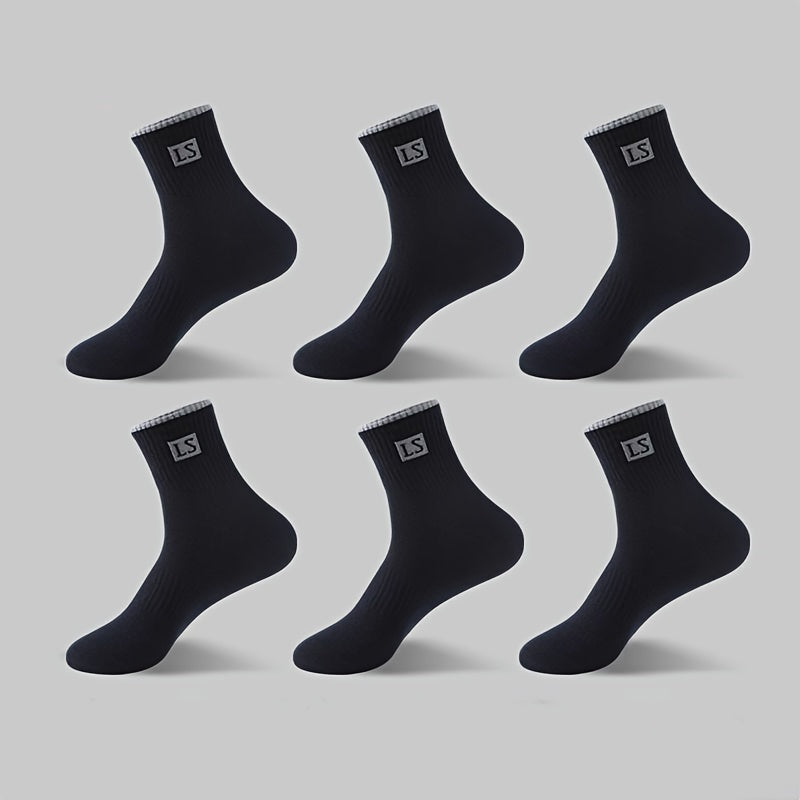 6 Men's Breathable Cotton Blend Crew Socks - Anti-Odor, Sweat Absorbent for Basketball & Sports