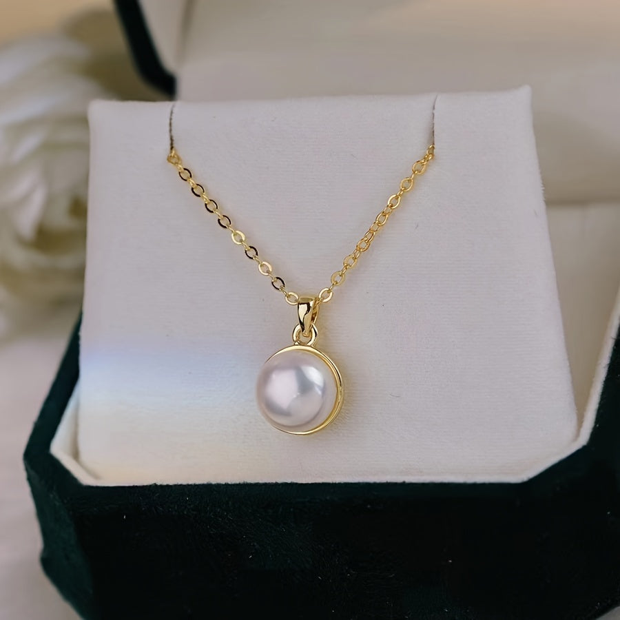 Elegant Freshwater Pearl Jewelry Set with 14K Gold Plating, Simple and Sophisticated Design, Includes Necklace, Earrings, and Ring, Perfect for Daily Wear or Gifting, High-Quality Luxurious Set Presented in a Red Gift Box