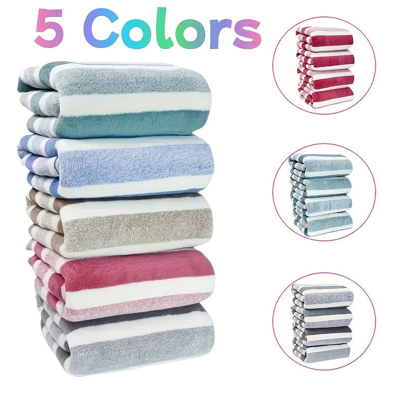 Soft coral fleece towel set includes 5 pieces, quick-dry and striped for various uses, made of premium polyester fabric weighing 280gsm.