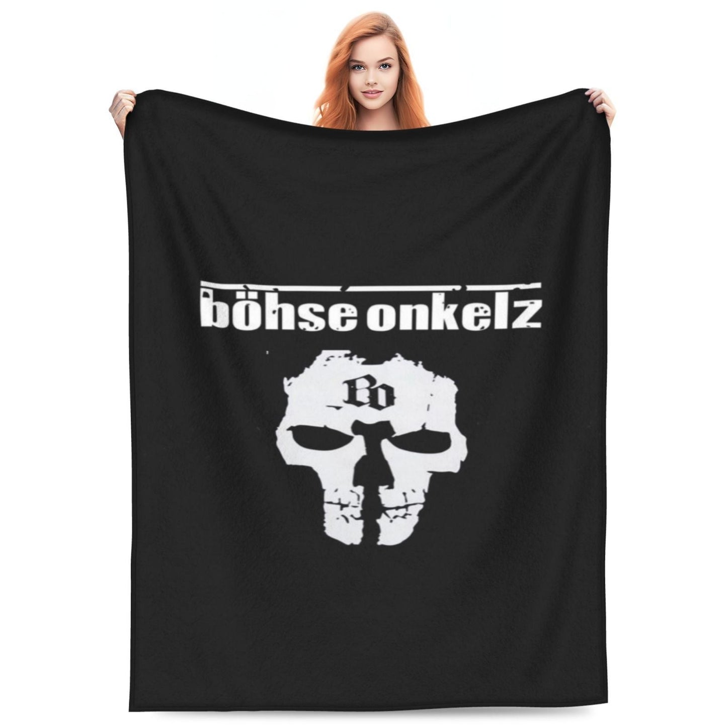 Stay warm and cozy with the Bohse Onkelz Band Pattern Flannel Throw Blanket. Featuring a contemporary style and digital print, this soft and warm blanket is crafted with knitted craftsmanship and made from polyester. Perfect for use on the sofa, bed