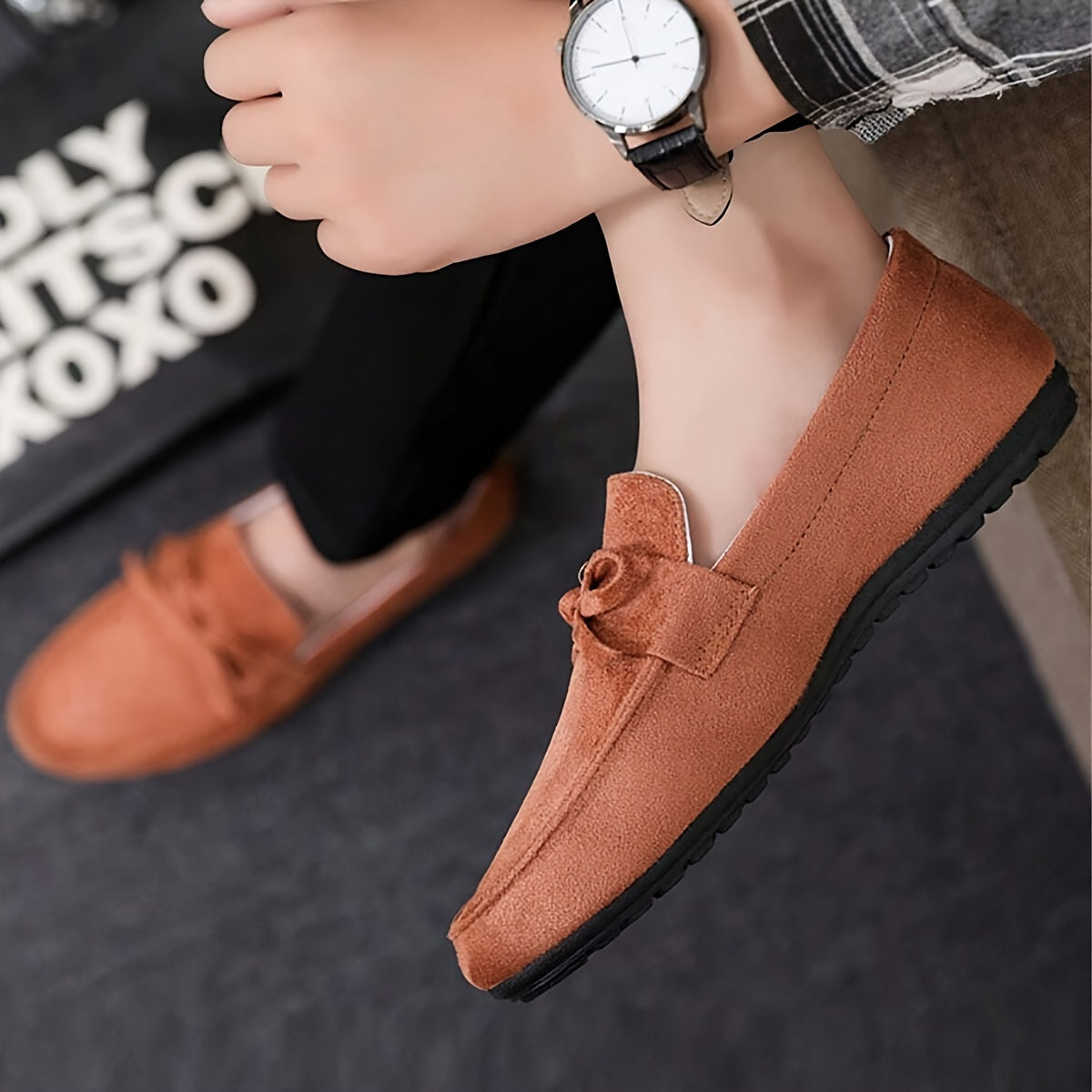 Men's slip on loafers with solid color, non-slip rubber sole. Suitable for banquet, office, and weddings.