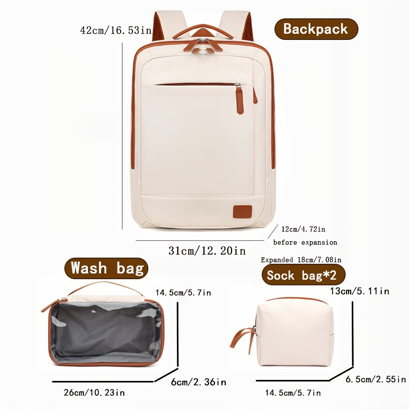 Women's backpack with laptop compartment, casual nylon travel backpack with tassel embellishment, adjustable straps, zipper closure, and wet/dry separation pouch.