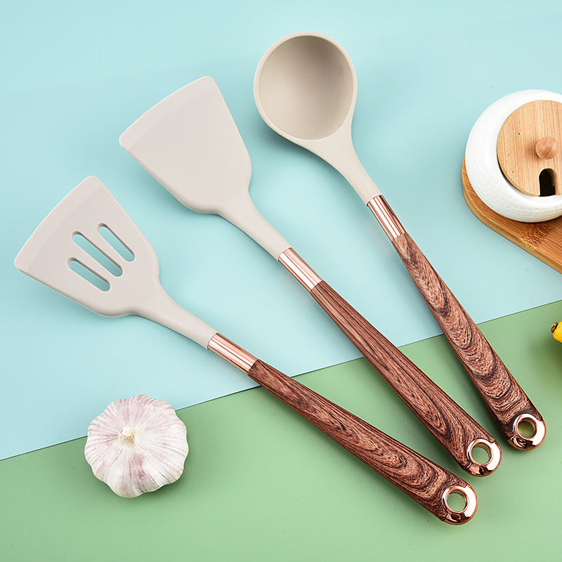 Silicone Wood Grain Spatula with Non-Stick Coating and Heat-Resistant Handle, Must-Have Kitchen Utensil for Home Cooking