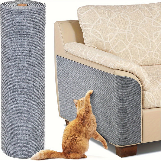 Trim-able cat furniture protector with self-adhesive scratching mat to safeguard couches, doors, and cat tree shelves from claws in grey color, 78.7 x 15.8.