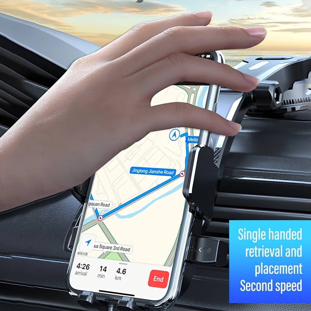 Rotating car phone holder with suction cup for navigation.