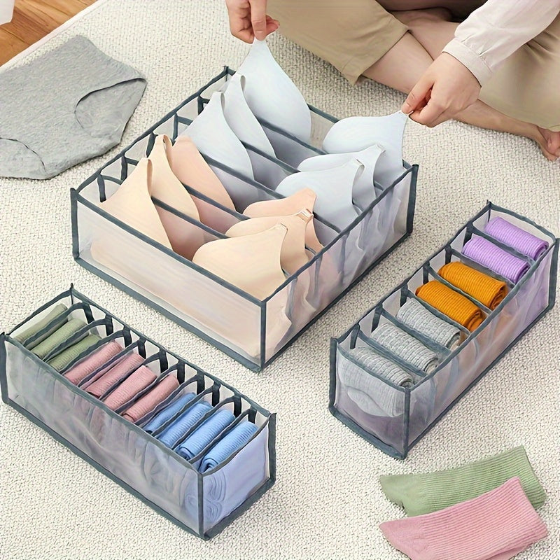 Set of 3 Foldable Fabric Storage Bins - Organize Underwear, Socks, and Accessories with Multi-Compartment Drawer Organizers - Ideal for Dorms and Home Organization