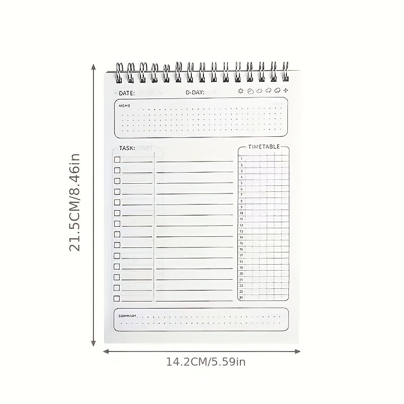 A5 Daily Planner Notebook with 160 pages in English for organizing schedules and tasks in office or school.