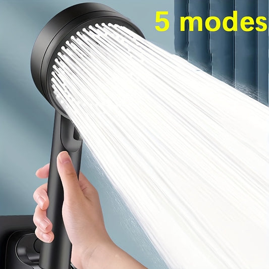 Upgrade your bathroom with a sleek black handheld shower head featuring 5 adjustable spray modes, flexible hose, and wall bracket for easy installation.