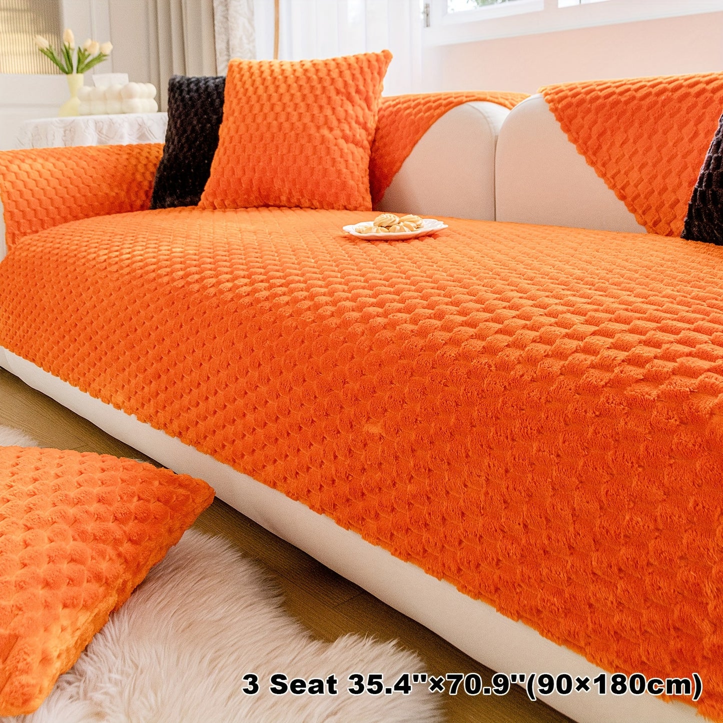 Honeycomb velvet sofa cover, pet-friendly furniture protector for all rooms.