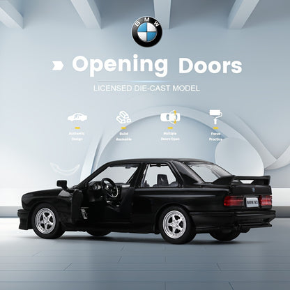 1987 BMW M3 Diecast Model - 1:36 Scale Alloy Toy Car with pull-back action in White/Black, ideal birthday gift for youngsters in winter.