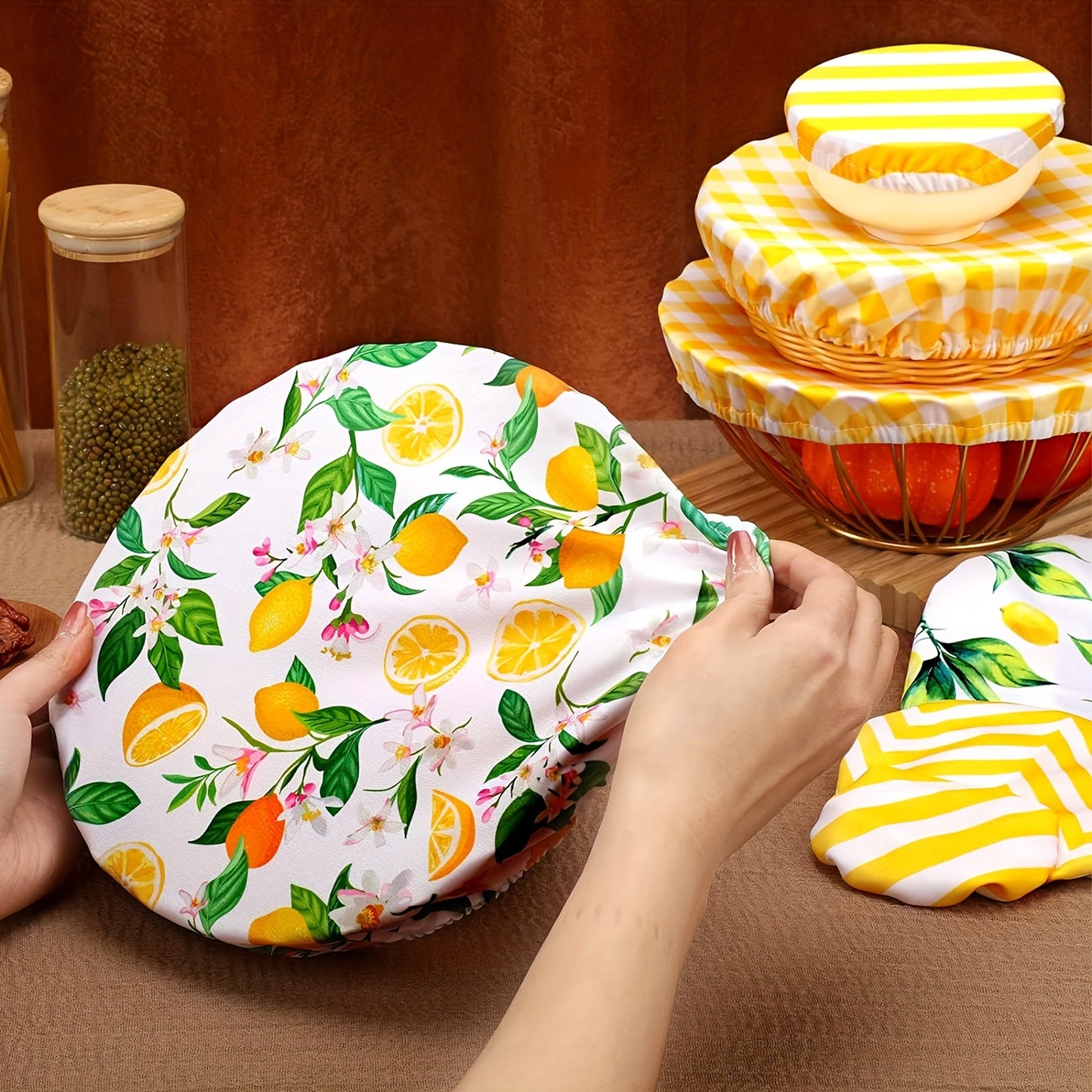 5 Reusable Fabric Bowl Lids in 5 Sizes for Food Storage