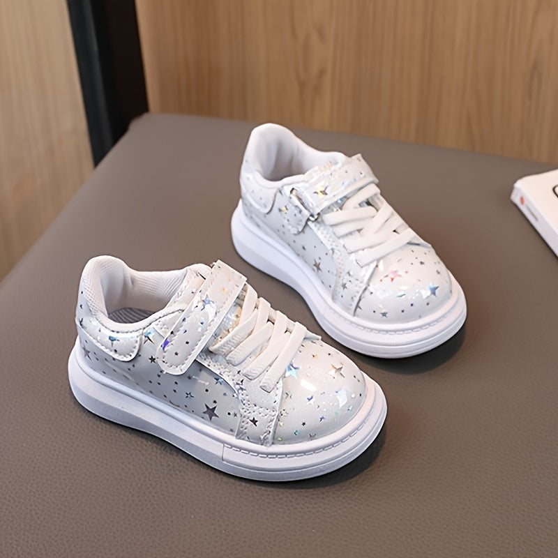 Children's glittery sequin sneakers with hook-and-loop strap, made from durable materials for any season.