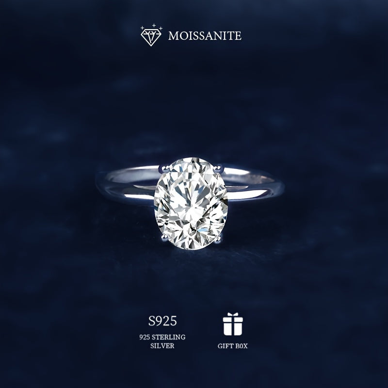 925 Sterling Silver Hypoallergenic Goose Egg Moissanite Ring featuring 2 Carats, Four Prong Setting for Women - Perfect for Valentine's Day, Wedding, or Engagement. Includes Moissanite Certificate and Elegant Gift Box