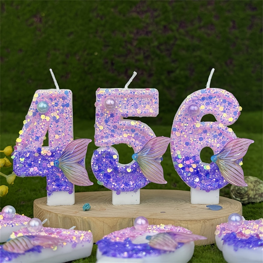 1pc 3D number birthday candle with glittering sparkles, perfect for decorating cakes for birthdays, anniversaries, and festive celebrations.