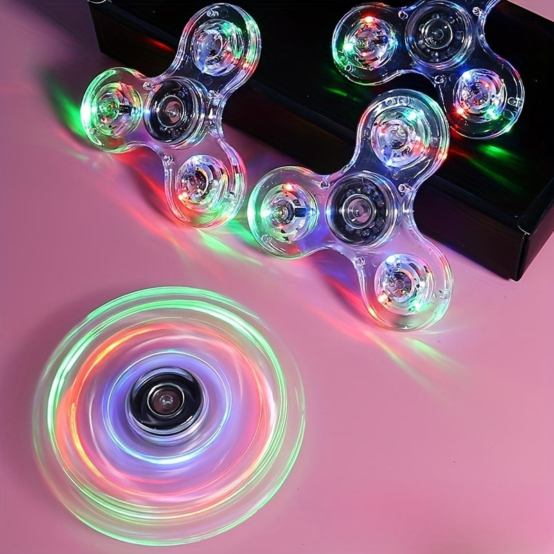 LED light-up transparent fidget spinner for stress relief and fun for all ages.