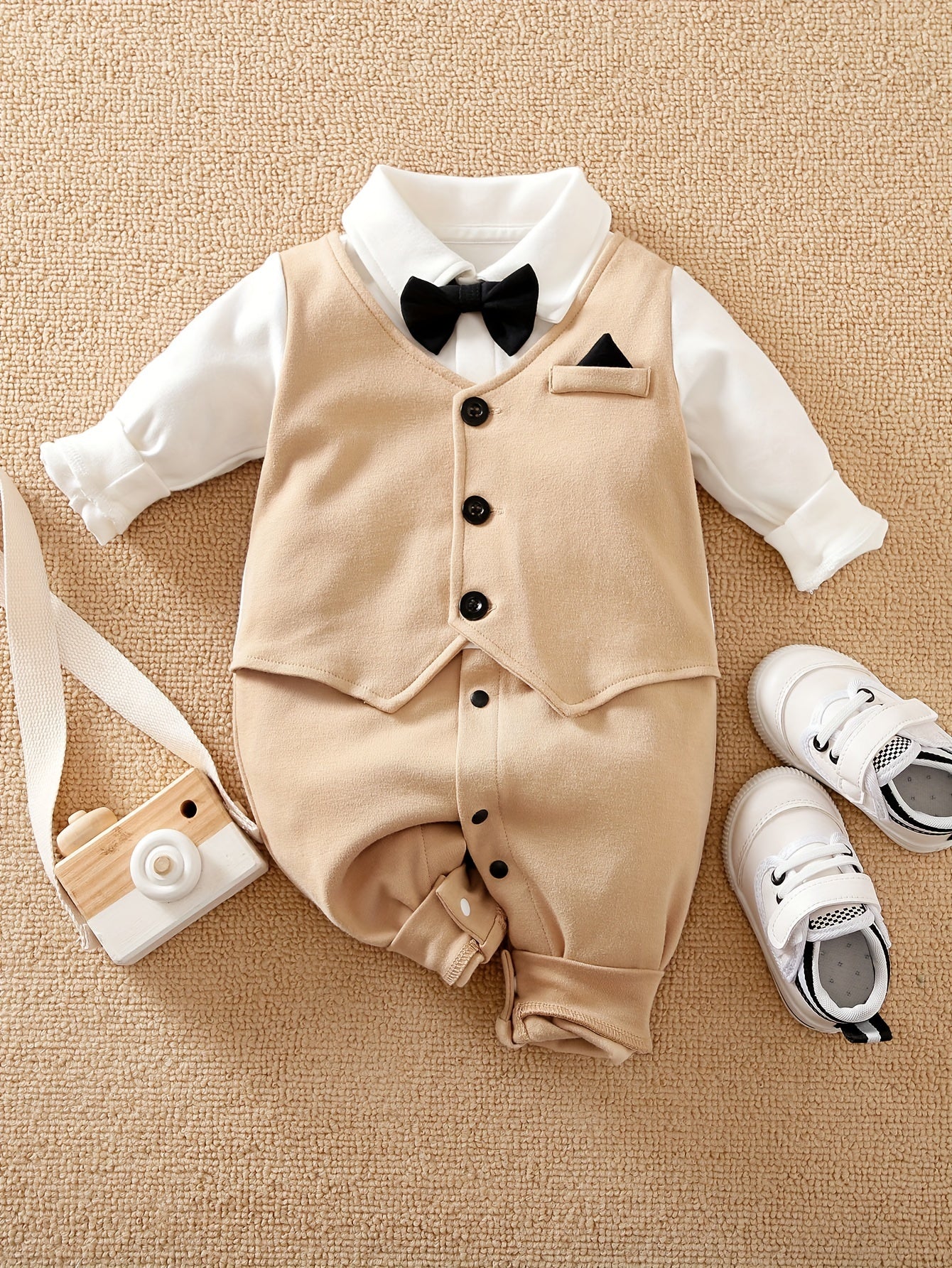 Baby's Gentleman Bowknot Cotton Long Sleeve Romper, ideal for Spring and Fall outdoor wear.