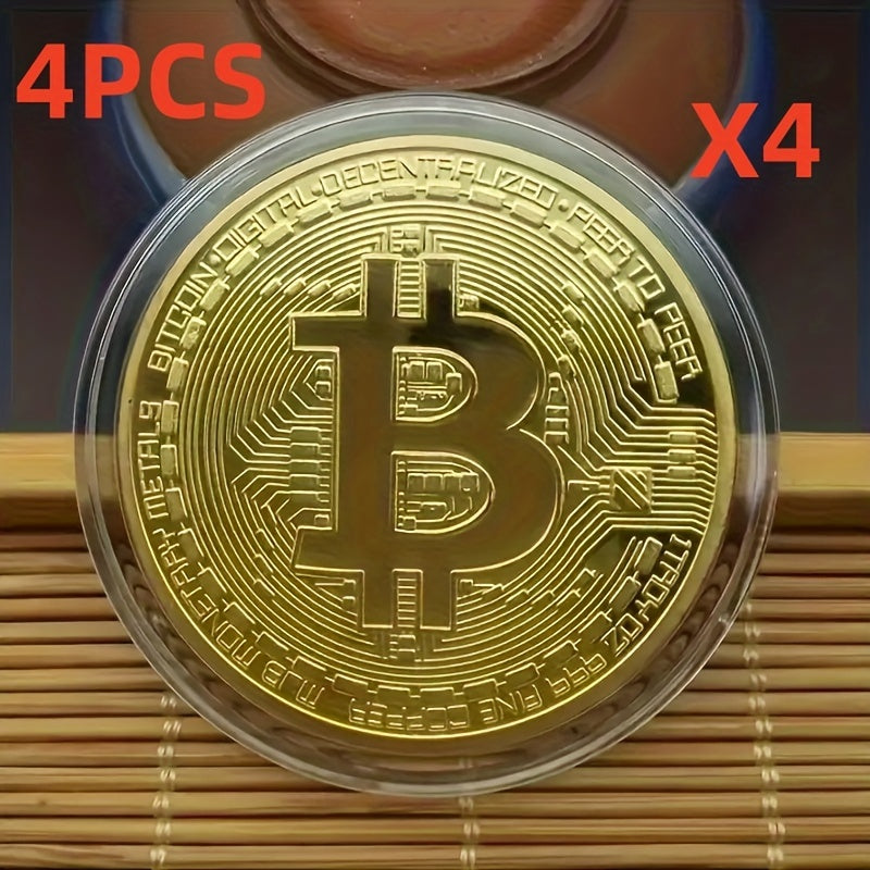 4pcs/2pcs, Artificial Bitcoin Coin Decoration, Gift - Commemorative Replica Medal".