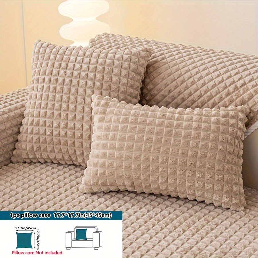 Plaid plush sofa cover with non-slip design, perfect for pets and all seasons. Suitable for various types of furniture.