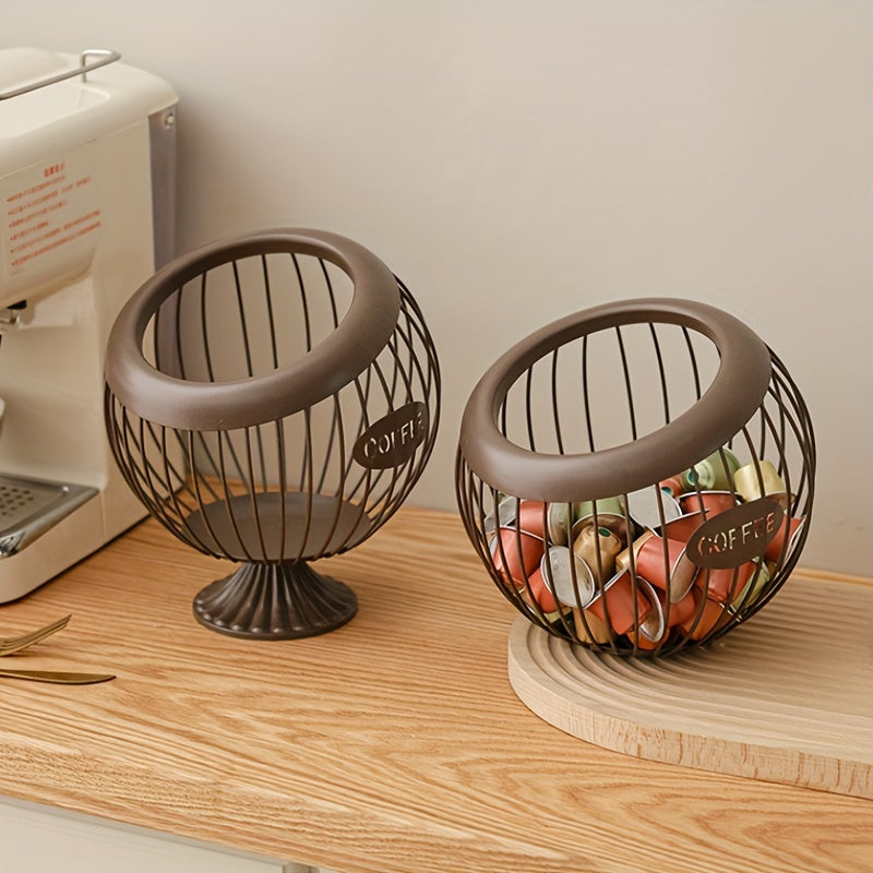 Iron art coffee capsule storage rack for organizing snacks and coffee, fruit basket for home decor and storage of dried fruits.