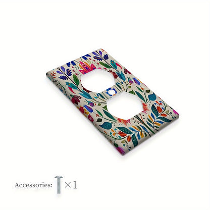 Vibrant Mexican folk art light switch plate cover, easy to clean, no battery required, suitable for single or double gang electrical outlets in kitchen and bedroom.