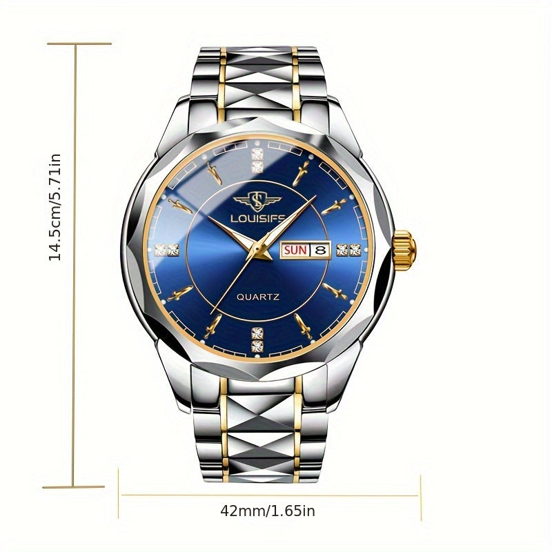 High Fashion Men's Watch with Date, Week, and Luminous Features - Waterproof Quartz Wristwatch in Original Business Style with Box