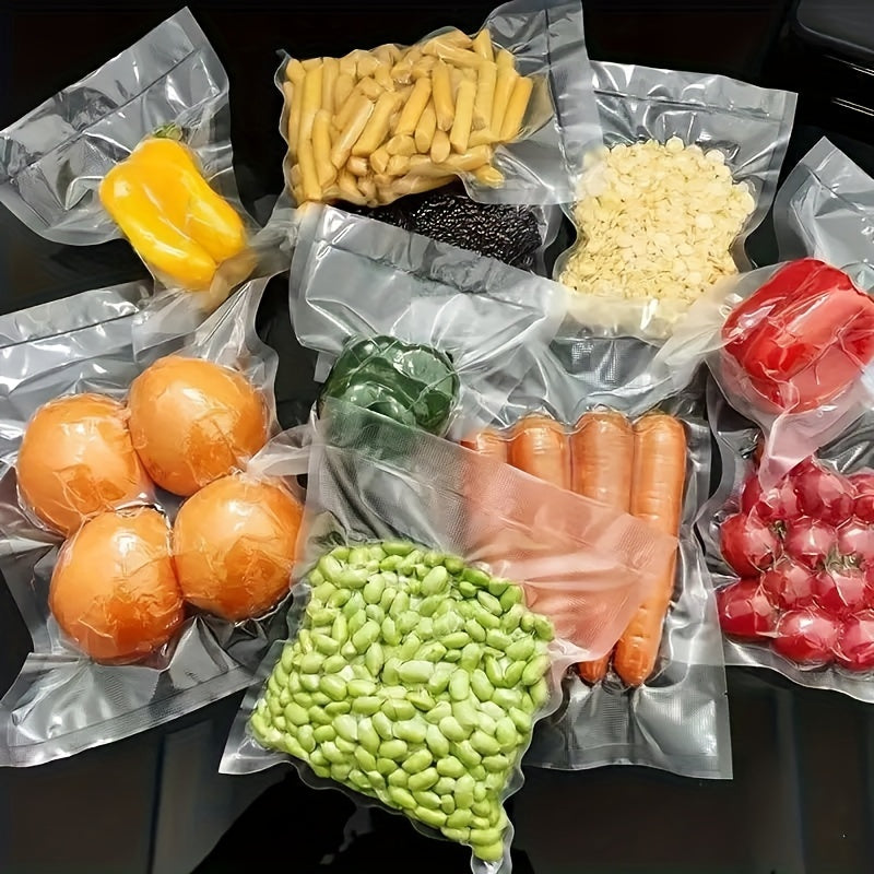 Package includes 50 sets of food-grade vacuum bags, perfect for use with vacuum sealing machines. These thickened bags are ideal for storing items like braised pork, dumplings, cured meat, donkey-hide gelatin cake, and more. Keep your food fresh and