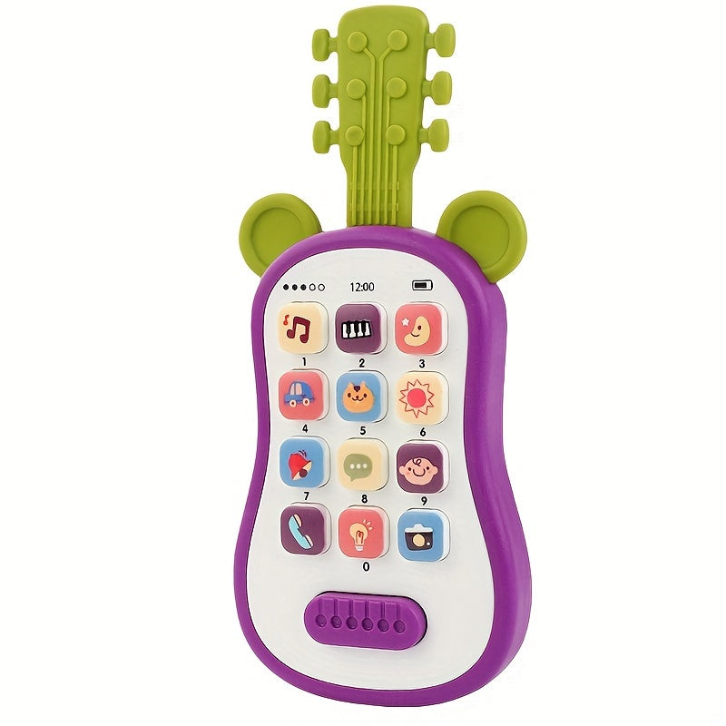 Kids Guitar-Shaped Phone Toy with Lights, Music, and Safe Voltage ≤36V - Battery Operated (Batteries Not Included) - Available in Blue, Pink, or Purple - Made of Plastic